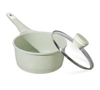 Cazo Antiadherente Granito 18 cm con Tapa, 2.0L - Olla Pequeña de Aluminio Prensado para Todas Cocinas (Inducción, Gas, Vitro, Eléctrica) | 100% Libre de PFAS/PFOA | Ecológico y Lavavajillas Seguro