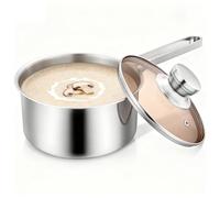 Cazo con mango de 18 cm, acero inoxidable con tapa de cristal, olla pequeña de inducción con base de 3 capas, olla con mango largo resistente al calor, adecuada para cocinar sopas y fideos diarios