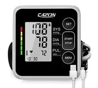 CAZON Tensiómetro de Brazo, Monitor de presiónarterial para uso doméstico. Detector electrónico defrecuencia cardiaca con brazalete 22-40cm,2X120memoria (Negro)
