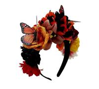 Cazqgoy Day of the Dead Hair Accessories, Floral Headpiece for Women, Flower Wreath,Festival Flower Headband for Female Death Fancy Dress Dress Headwear (Orange)