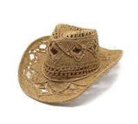 Cazqgoy Sombrero de vaquero con paja, sombrero de vaquero occidental, sombrero de vaquera, sombrero panamá, sombrero occidental, sombrero de verano, caqui, L