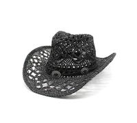 Cazqgoy Straw Cowboy Hats for Women Sun Protection Straw Cowgirl Hat Breathable Beach Hat Wide Brim Western Cowgirl Hat, Negro , L