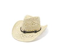 Cazqgoy Straw Cowboy Hats for Women Sun Protection Straw Cowgirl Hat Breathable Beach Hat Wide Brim Western Cowgirl Hat, beige, L