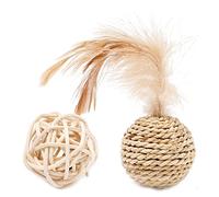 CAZSTYK 2 unidades/lotes de bola de ratán con campana integrada, lindo juego de paja tejida, bola de ratán interactiva para interiores cuando no es mejor para aburrirse para hacer ejercicio de