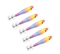 CAZSTYK 5 anzuelos luminosos de calamar para pesca, cebos, manga de sepia, agua salada, suave, noche, soplando luminosamente, señuelos de gancho