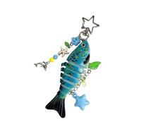 CAZSTYK Adorno de cuentas de inspiración antigua con adorno de peces, bolsa de estrella, cordón, llavero decorativo, azul, Talla única