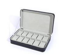 CAZSTYK Bolsa de viaje con cremallera de 12 bits para reloj, funda de piel sintética, organizador portátil duro con almohada (sin caja de almacenamiento de Wat de viaje