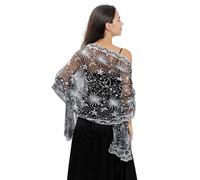 CAZSTYK Bufandas bordadas para verano caluroso chal bordado con lentejuelas decoración para damas, madre, boda, fiesta, suministros a prueba de sol, negro / plateado, As detailed discription