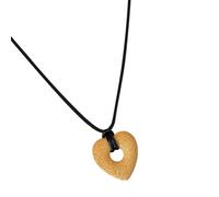 CAZSTYK Cadena de piedra volcánica de corazón vacío tierno gemela con cordón tradicional de piel negra, joyería simple para mujer, One Size, como se describe, como se describe