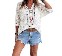 CAZSTYK Camisa de playa de punto transparente con mangas de murciélago, camisa para cubrir traje de baño, para vacaciones en la playa, tomar el sol, actividades en climas cálidos, parte superior fina