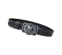 CAZSTYK Cinturón de piel sintética con diseño de calavera para hombre, hebilla de aleación práctica para ajustar y cómodo al aire libre, Remache negro plomizo, 108 cm