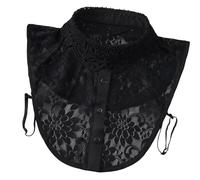 CAZSTYK Collar clásico desmontable con solapa abierta, ribete de encaje, decorativo, calado, media camisa, accesorio elegante para blusas, Negro, Talla única