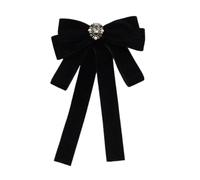 CAZSTYK Corbata de terciopelo para mujer con detalles de diamantes de imitación para vestidos de noche, corbatín preatado, broche de corbata, accesorio para collar de boda, Negro, Velvet black drops