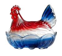 CAZSTYK Cuenco patriótico de cristal para caramelos de gallina en nido con tapa, diseño patriótico de gallina, tarro de caramelos para festividades, bandeja de vidrio para servir nueces