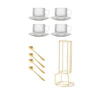 CAZSTYK Elegante juego de taza de café y platillo de cristal con soporte de exhibición para un elegante almacenamiento de cocina y arreglo de platos para tazas