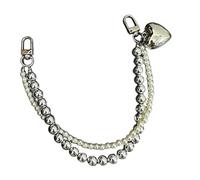 CAZSTYK Fahshionable - Correa de teléfono y llavero con cuentas de corazón y perlas para regalo portátil para mujer, accesorio de teléfono moderno