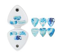 CAZSTYK Funda de piel sintética para púas de guitarra, organizador de púas, soporte para guitarras, bolsa de transporte para púas con soporte para 6 púas, 0,81 mm, L blue fluid, Diseño transparente de