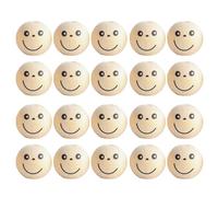 CAZSTYK Juego de 20 cuentas redondas de madera con cara sonriente para decoración de sonrisas de madera natural para manualidades de adultos y estudiantes