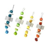 CAZSTYK Juego de 4 accesorios para pájaros de madera, con perlas masticables para atraer pájaros y tendencias innatas, juguetes colgantes para pájaros