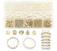 CAZSTYK Juego de 720 piezas de perlas blancas con cuentas y pendientes de cuentas sueltas para adultos, niños y niñas, bolas para pulseras, collar, cadena de cintura, kit de arte suelto