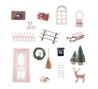 CAZSTYK Juego de corona de puerta de reno en miniatura para casas de muñecas, pueblo de Navidad, decoración de mesa de resina, casas de muñecas de resina