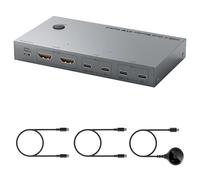 CAZSTYK KVM Switcher USB C Dock permite que 2 portátiles compartan doble monitor 4K, 4 dispositivos USB 3.0 con conmutador de alimentación de 80 W, conmutador KVM doble monitor USB C