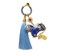 CAZSTYK Llavero con temática del año zodiacal chino que incluye borlas tejidas a mano y construcción de tela para un buen símbolo con borlas, azul real, Talla única