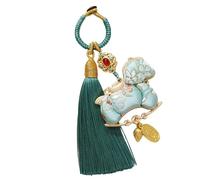 CAZSTYK Llavero con temática del año zodiacal chino que incluye borlas tejidas a mano y construcción de tela para un buen símbolo con borlas, turquesa, Talla única