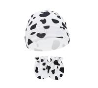 CAZSTYK Manoplas para recién nacidos y gorro a juego, turbante de algodón, cómodos guantes para bebés de 0 a 6 meses, suave en la piel, Puntos negros, Talla única