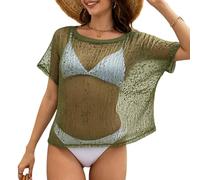CAZSTYK Moderna camiseta de punto brillante para la playa, elástica, ajuste cómodo, para cubrir traje de baño o parte superior de tankini ahuecada a la moda diaria