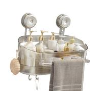CAZSTYK Organizador de baño adhesivo con soporte para toallas, soporte de almacenamiento ABS para espacios pequeños, caja de almacenamiento extraíble para ducha extraíble, ventosa antideslizante para