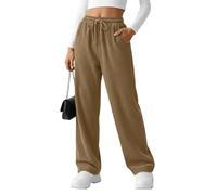 CAZSTYK Pantalones de pana elásticos para mujer, cintura media, bolsillos abiertos, holgados, color gris, holgados, de pierna ancha, holgados, caqui, L