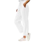 CAZSTYK Pantalones de pana para mujer con cintura elástica, bolsillos abiertos, ajuste holgado, pantalones de pana para mujer, blanco, XL