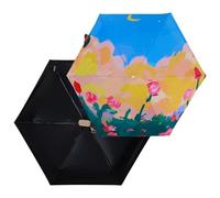 CAZSTYK Paraguas de pintura al óleo, paraguas pequeño, protección solar, sombrilla para exteriores, sol y lluvia, viajes, plegable, resistente al viento, pintura al óleo, lluvia plegable, Rosa bajo la