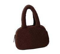 CAZSTYK Práctico bolso de mano de forro polar con asa superior retro con cremallera de fácil acceso, suave bolso de invierno para mujeres y niñas, café, One Size