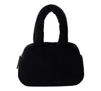 CAZSTYK Práctico bolso de mano de forro polar con asa superior retro con cremallera de fácil acceso, suave bolso de invierno para mujeres y niñas, Black, One Size