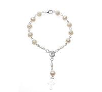 CAZSTYK Pulseras de crucifijo religiosas católicas con cuentas de rosario, pieza central de la misericordia, joyería católica, rosario católico para mujeres y niñas, comunión y niños, One Size, como