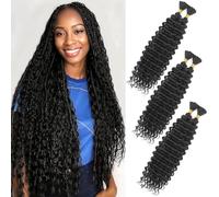 CAZSYSDD Deep Wave Bulk Hair for Braiding 22 inch No Weft Deep Wave Bundles Curly Braiding Hair Extensions for Boho Braids and Wavy Braiding 2 Braids Per Pack (1B, 22inch (3pack))