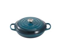 Le Creuset Evolution Cacerola baja de hierro fundido, Redonda, Pomo de acero inoxidable, Ø 30 cm, Azul Deep Teal,21180306422430