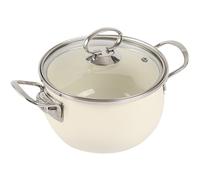 cazuela de cerámica, Cacerolas esmaltadas for cocción a fuego lento con tapa, olla grande de acero inoxidable blanca for guisos asa, utensilios cocina antiadherentes esmalte(6.5L)