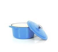 Cazuela de hierro fundido Echtwerk con revestimiento esmaltado, olla de hierro fundido, asador con tapa, panera redonda, apta para hornos, parrillas, barbacoa e inducción, azul claro, 3,5 L