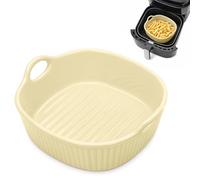 Cazuela redonda de cerámica para freidora de aire caliente, 18,5 x 16,5 x 5,5 cm, molde de cerámica con asas para horno y microondas (gel de leche de 650 ml)