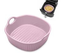 Cazuela redonda de cerámica para freidora de aire caliente, 18,5 x 16,5 x 5,5 cm, molde de cerámica con asas para horno microondas (lavanda-violeta, 650 ml)