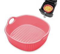 Cazuela redonda de cerámica para freidora de aire caliente, 18,5 x 16,5 x 5,5 cm, molde para cazuela y lasaña esmaltado multicolor, con asas, para horno microondas (frambuesa-rojo 650 ml)