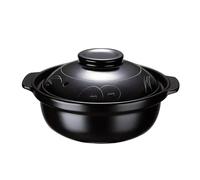 Cazuela retro negra con tapa, olla de sopa, olla pequeña de arcilla, cacerola poco profunda, binaural con tapa, utensilios de cocina de cerámica, olla redonda de tierra, prevención de desbordamiento