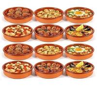 Cazuelas de Barro Redondas, Terracota, 12 cm, Aptas para Vitrocerámica y Horno, Pack de 12 Unidades