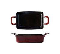 Cazuelas para horno Bandeja for hornear de doble oreja cerámica 600ML, plato verduras for el hogar, cambio horno Vintage, for queso y arroz(Red)