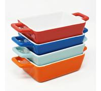 Joeji's Kitchen Juego de 4 bandejas horno de cerámica ovaladas pequeñas Ideal para platos de Horno Lasaña Mini Cazuelas Fuente de horno pequeña en Azul Azul claro/verdoso Rojo Naranja