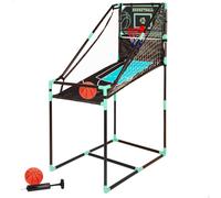 CB Games - Canasta de baloncesto con marcador electrónico, estructura metálica resistente de 64 x 100 x 150 cm, tablero decorado, incluye balones, ideal para interiores, juego activo, precisión,
