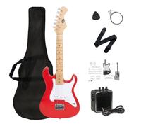 CB SKY - Kit de guitarra eléctrica para niños de 30 pulgadas, mini guitarra eléctrica para niños con amplificador (batería/adaptador no incluido) y bolsa de guitarra, unisex, rojo